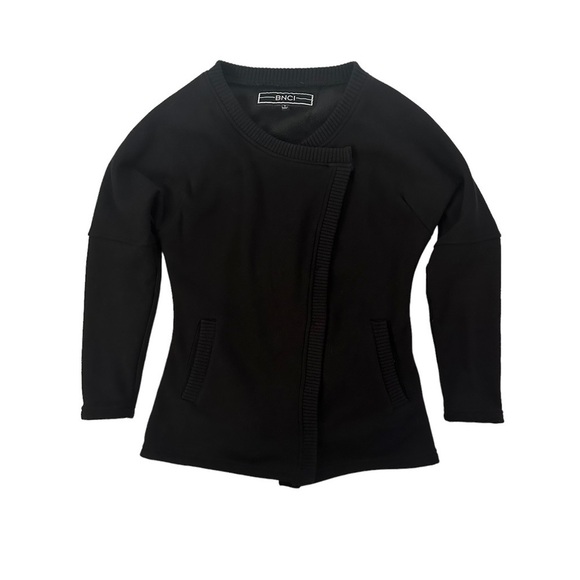 BNCI Blanc Noir Blazer Women Small Snap Jacket Office Casual Black Grunge Moto - Picture 2 of 10